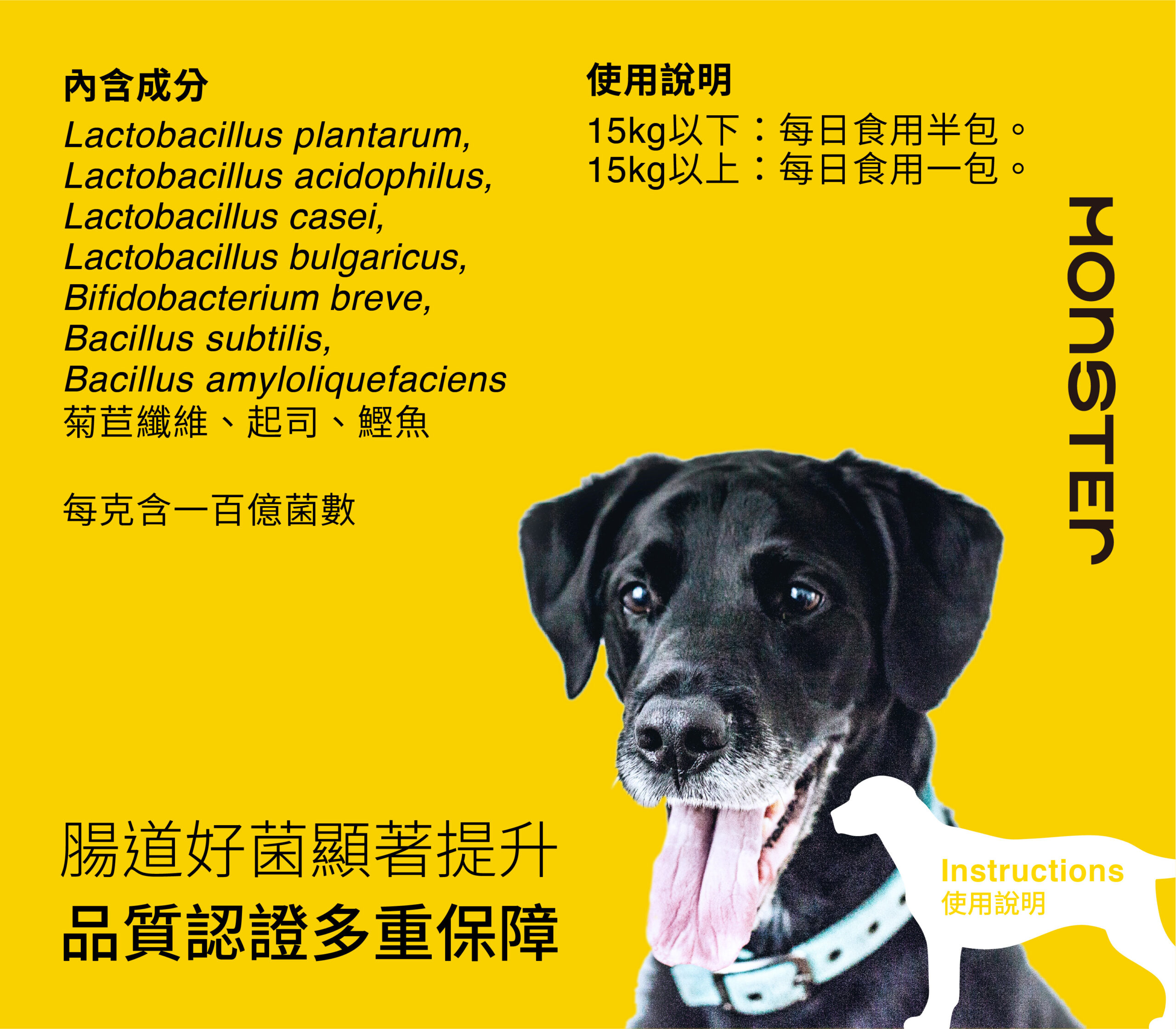 MONSTER BOOST-GUT CARE 犬腸胃保健益生菌、產品成分、起司、使用說明